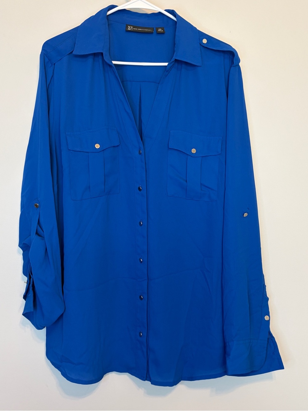 NYC Bold Blue Button-Front Utility Shirt